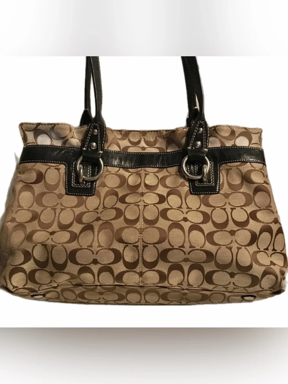 Coach Signature Penelope Canvas Tote in Khaki and Brown